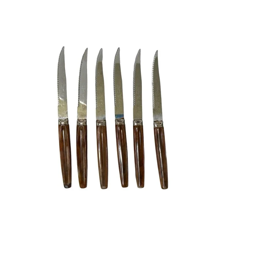 Vintage 1960s Regent Sheffield Stainless Bakelite Steak Knife Set(6) With Block
